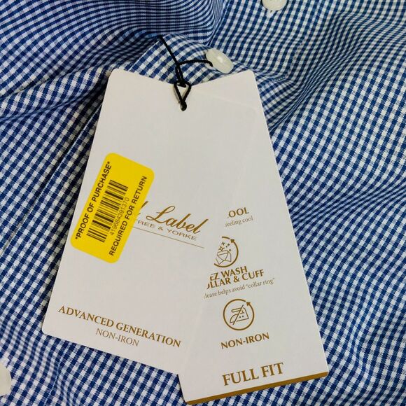 Roundtree & Yorke Advanced Gold Label Gingham Shirt Men's 18/34-35 No Iron NEW! - Picture 6 of 10